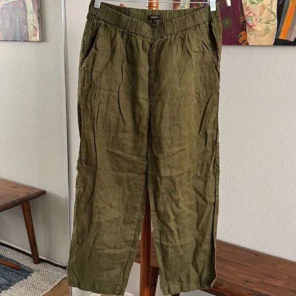 Quince - 100% European Linen Pants in Martini Olive - Picture 2 of 9